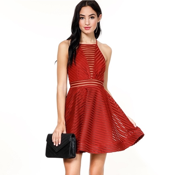 Papaya Dresses Burgundy Papaya Fit And Flare Striped Mini Dress